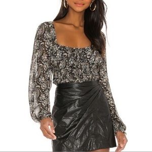 Black paisley blouse with balloon sleeves